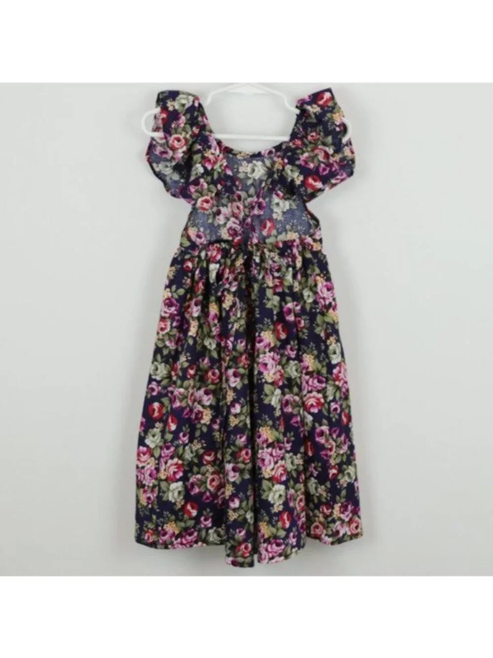 Girls Unbranded Size 6/7 Blue Floral Woven Cotton Lightweight Casual Dress